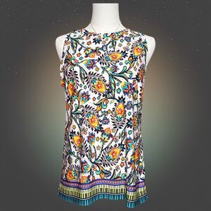 HAUS New York Womens M edium Top White Boho Paisley Colorful Sleeveless Flowy